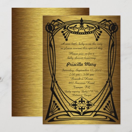 Baby Shower goud great-Gatsby. Kaart (Voorkant / Achterkant)