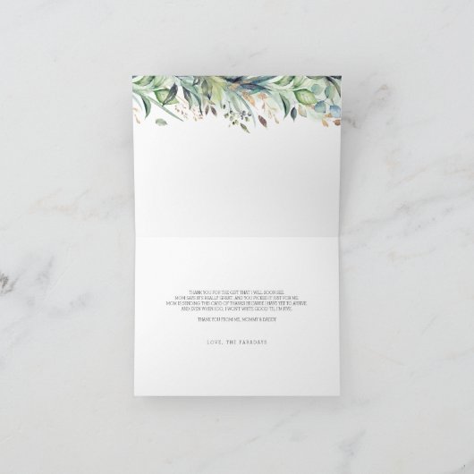 Baby shower Goud Groen Dank u Bedankkaart (Binnen)