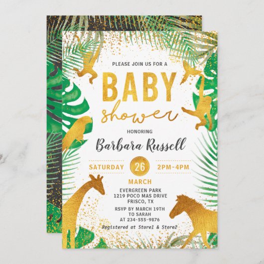 Baby shower Goud Oerwoud Dieren Safari Boy Kaart (Voorkant / Achterkant)