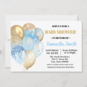 Baby shower goudblauw ballonjongen kaart (Voorkant)