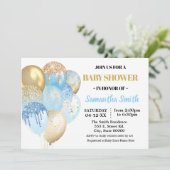 Baby shower goudblauw ballonjongen kaart (Staand voorkant)