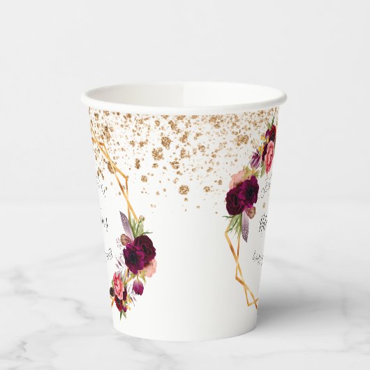 Baby shower goudbruine bruinbloemigen glitter papieren bekers (Links)