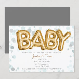 BABY Shower Gouden Ballon Moderne Chic Grijze Stip Kaart