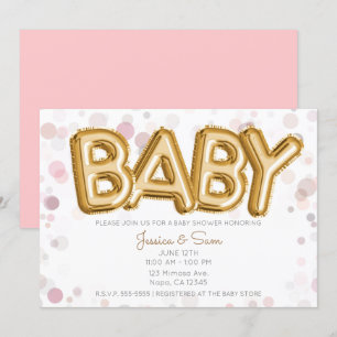 BABY Shower Gouden Ballonnen Moderne Chic Roze Kaart