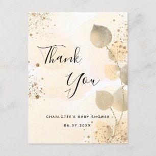 Baby shower gouden eucalyptus glitter dank u briefkaart
