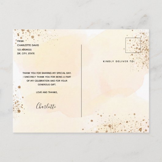Baby shower gouden eucalyptus glitter dank u briefkaart (Achterkant)