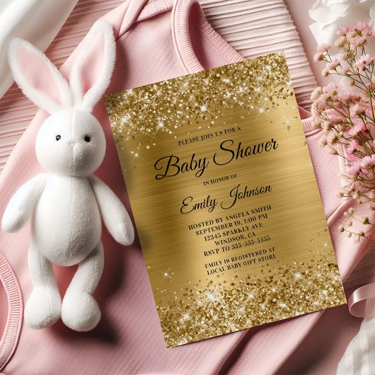 Baby Shower Gouden Glitterende Folie Fancy Script Kaart