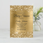 Baby Shower Gouden Glitterende Folie Fancy Script Kaart (Staand voorkant)