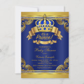 Baby shower gouden kroonkoninklijk blauw prins kaart (Voorkant)