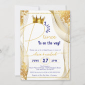 Baby shower gouden kroonkoninklijk blauw prins kaart (Voorkant)