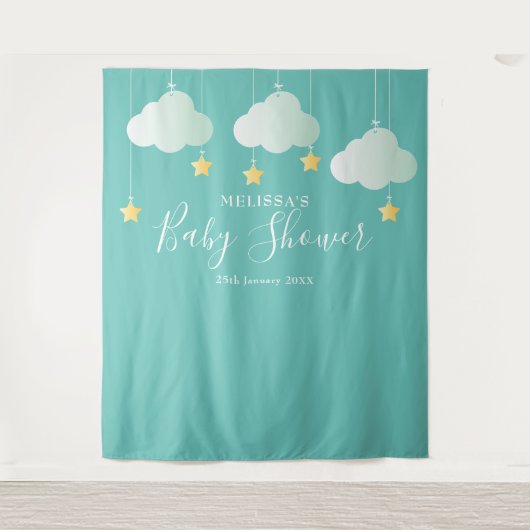 Baby Shower Gouden Sterren Fotobooth Achtergrond Wandkleed (Voorkant)