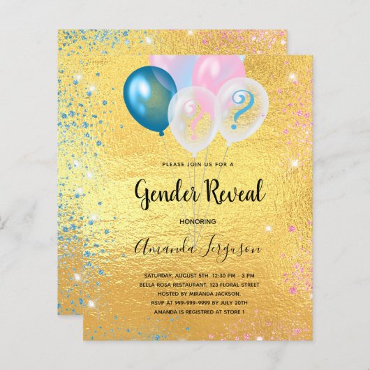 Baby shower gouden uitnodiging (Voorkant / Achterkant)