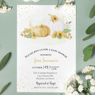 Baby Shower Gouden Zonnebloem Pompoen Herfst Kaart