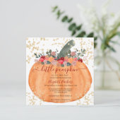 Baby shower goudglitter oranje pompoen waterverf kaart (Staand voorkant)