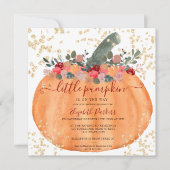 Baby shower goudglitter oranje pompoen waterverf kaart (Voorkant)