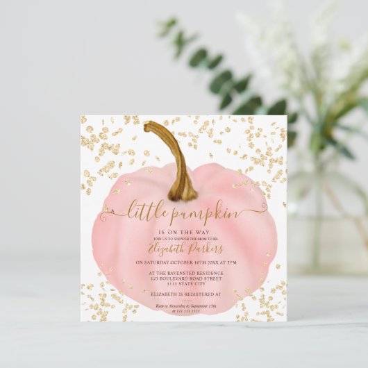 Baby shower goudroze waterverf kaart (Staand voorkant)