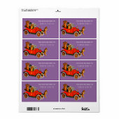 Baby shower Grappige Cartoon Cats Retro Auto Paars Etiket (Full Sheet)