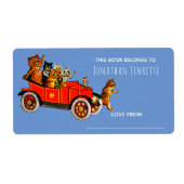 Baby shower Grappige Cartoon Katten Retro Auto Kin Etiket (Voorkant)