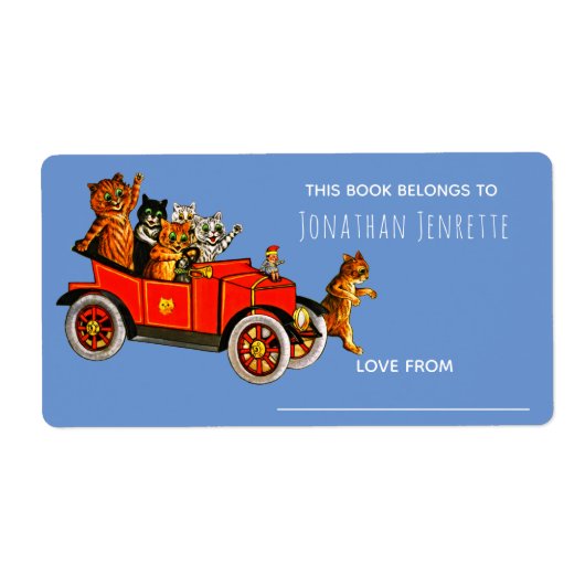 Baby shower Grappige Cartoon Katten Retro Auto Kin Etiket (Voorkant)