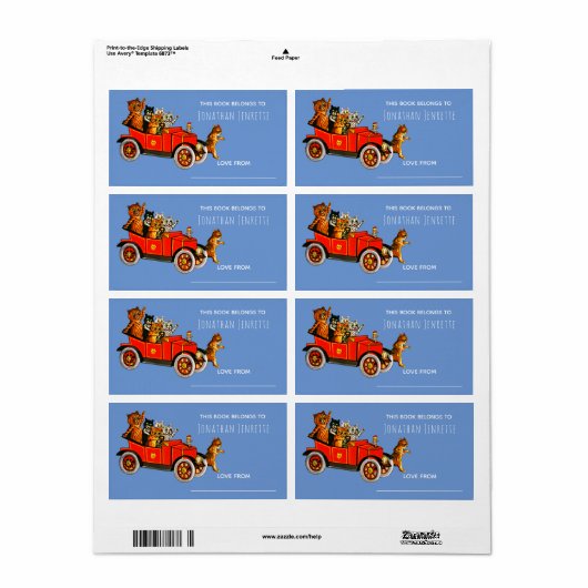 Baby shower Grappige Cartoon Katten Retro Auto Kin Etiket (Full Sheet)