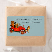 Baby shower Grappige Cartoon Katten Retro Auto Kin Etiket (Insitu)