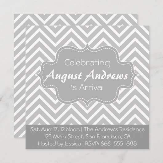 Baby Shower: Gray and White Chevron Pattern Kaart (Voorkant / Achterkant)
