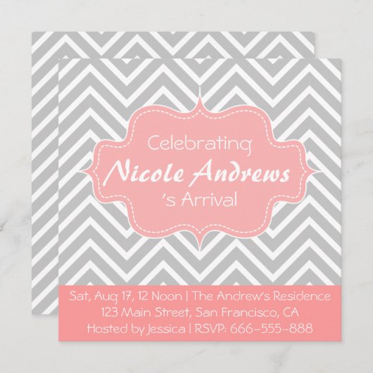 Baby Shower: Gray and White Chevron Pattern Kaart (Voorkant / Achterkant)