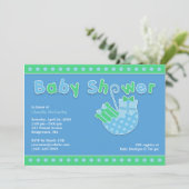 Baby shower Green Blue Flat Invitation Kaart (Staand voorkant)