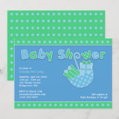 Baby shower Green Blue Flat Invitation Kaart (Voorkant / Achterkant)