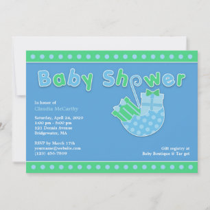 Baby shower Green Blue Flat Invitation Kaart