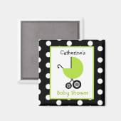Baby shower - Green Carriage en Polka Dots Magneet (Voorkant / Achterkant)
