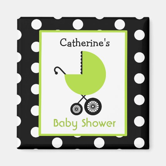 Baby shower - Green Carriage en Polka Dots Magneet (Voorkant)