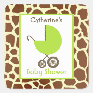 baby shower Green Carriage & Giraffe Print Vierkante Sticker