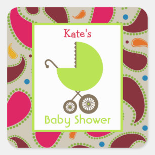 baby shower Green Carriage & Giraffe Print Vierkante Sticker
