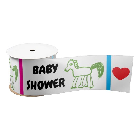 Baby Shower Green Horse Pink Blue Satijnen Lint (Spoel)