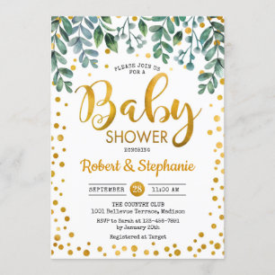 baby shower - Greenery Botanical Gold Kaart