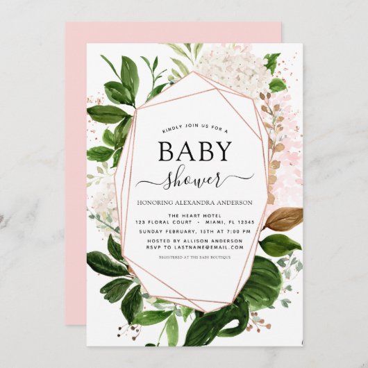 Baby shower Greenery botanische geometrische elega Kaart (Voorkant / Achterkant)