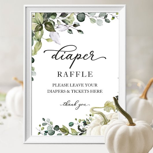 Baby shower Greenery Diaper Raffle Game Sign Poster