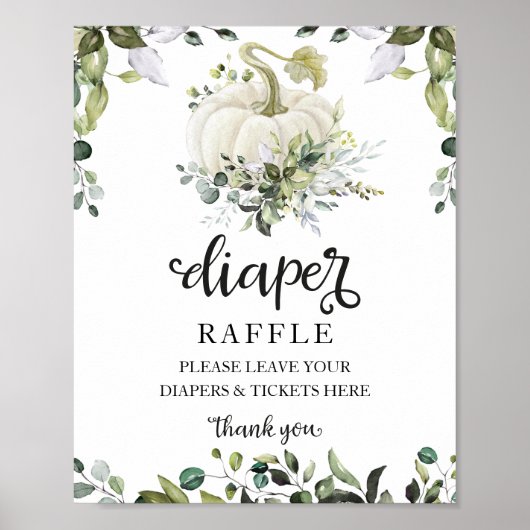 Baby shower Greenery Diaper Raffle Game Sign Poster (Voorkant)