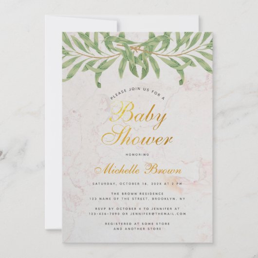Baby shower Greenery Elegant Script Genderneutraal Kaart (Voorkant)