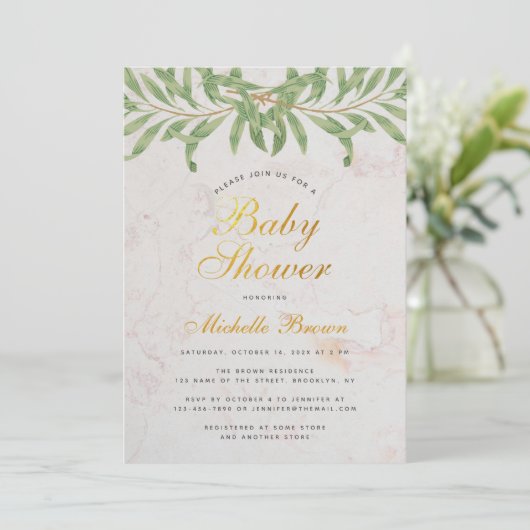 Baby shower Greenery Elegant Script Genderneutraal Kaart (Staand voorkant)