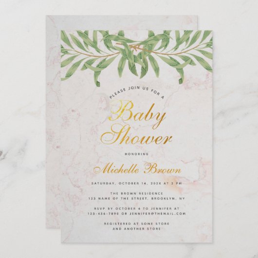 Baby shower Greenery Elegant Script Genderneutraal Kaart (Voorkant / Achterkant)