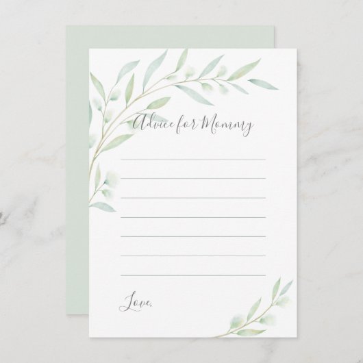 Baby shower Greenery Elegant Waterverf Foliage Advieskaart (Voorkant / Achterkant)