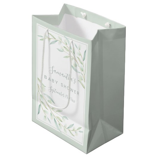 Baby shower Greenery Elegant Waterverf Foliage Medium Cadeauzakje (Voorkant Gekanteld)