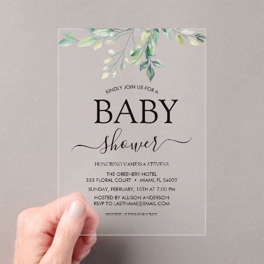 Baby shower Greenery Eucalyptus Acryl Uitnodigingen (Insitu (Draagbaar))