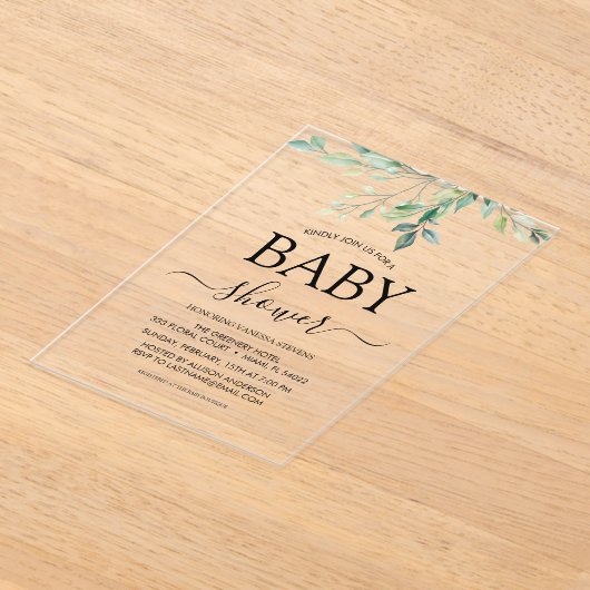 Baby shower Greenery Eucalyptus Acryl Uitnodigingen (Laagn)