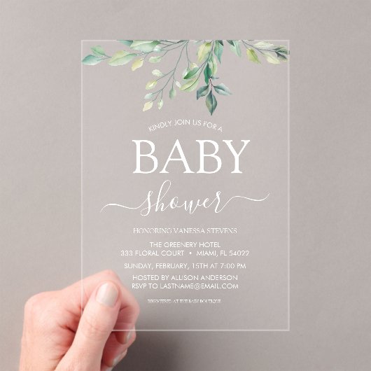 Baby shower Greenery Eucalyptus Acryl Uitnodigingen (Insitu (Draagbaar))