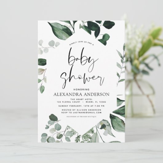 Baby shower Greenery Eucalyptus Botanical Kaart (Staand voorkant)