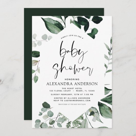 Baby shower Greenery Eucalyptus Botanical Kaart (Voorkant / Achterkant)