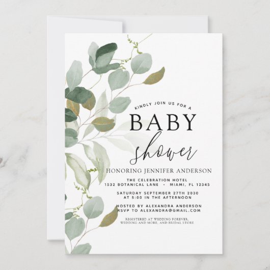 Baby shower Greenery Eucalyptus Invitation Kaart (Voorkant)